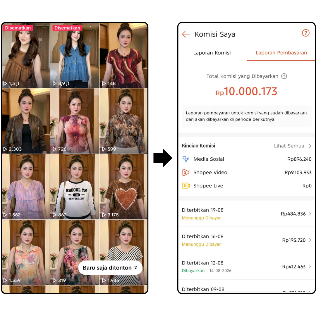 Bukti Portofolio TikTok dan Komisi Shopee Sinergi Visual
